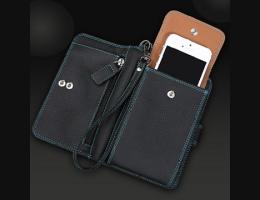 PUSH!短夾5.7吋手機荔枝紋頭層牛皮夾零錢包手機套手機包保護皮套push07