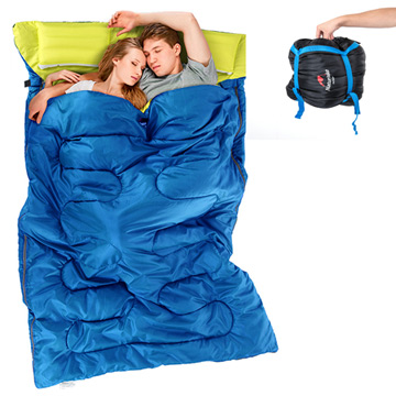 PUSH! 登山戶外用品 加寬加厚保暖雙人帶枕頭四季睡袋P85