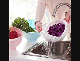 PUSH! 廚房用品 有加蓋水果蔬菜麵條清洗籃瀝水籃洗菜籃(大號)D50-2粉色