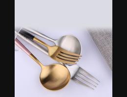 PUSH!餐具不鏽鋼藍金刀叉勺子4件套E109-3