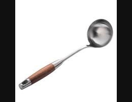 PUSH!廚房用品304不銹鋼湯勺火鍋勺粥勺中空隔熱防燙花梨木柄長柄設計D146