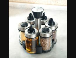 PUSH!餐具廚房用品360度旋轉式不鏽鋼玻璃調料罐調味罐調味盒調料瓶六件套裝D170