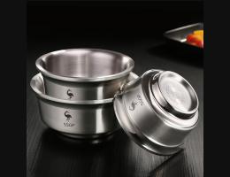 PUSH!廚房用品雙層隔熱304不鏽鋼加深防滑碗雙層湯碗防燙碗(14cm)E132