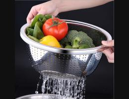 PUSH!廚房用品加厚304不鏽鋼瀝水盆水果盤洗菜籃子瀝水籃洗米淘米盆D189