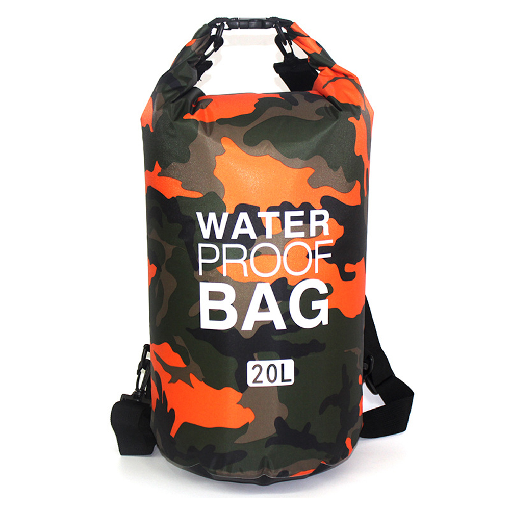 PUSH!戶外用品迷彩單肩手提防水包袋20L溯溪包漂流袋防水桶包P132-2橙色迷彩