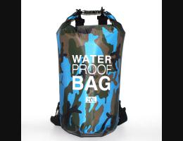 PUSH!戶外用品迷彩單肩手提防水包袋20L溯溪包漂流袋防水桶包P132-4淺藍迷彩