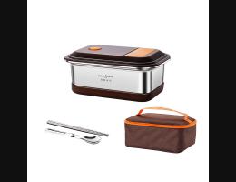 PUSH!餐具廚房用品304不銹鋼雙層分格飯盒餐盒學生上班族便攜可微波爐加熱飯盒E188