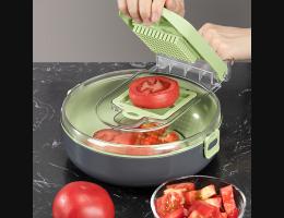 PUSH!廚房用品九合一切菜器切丁切片帶瀝水籃擦絲切片機多功能切菜器D326